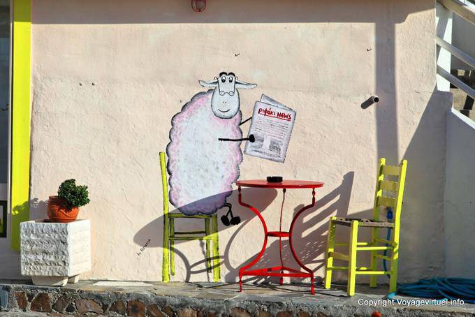 Milos, Pollonia, porto il caffè decorazione della parete - Grecia
