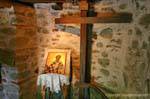 Croce e l'icona, il monastero di Agios Nikolaos Anapafsas, Meteora, Grecia.
