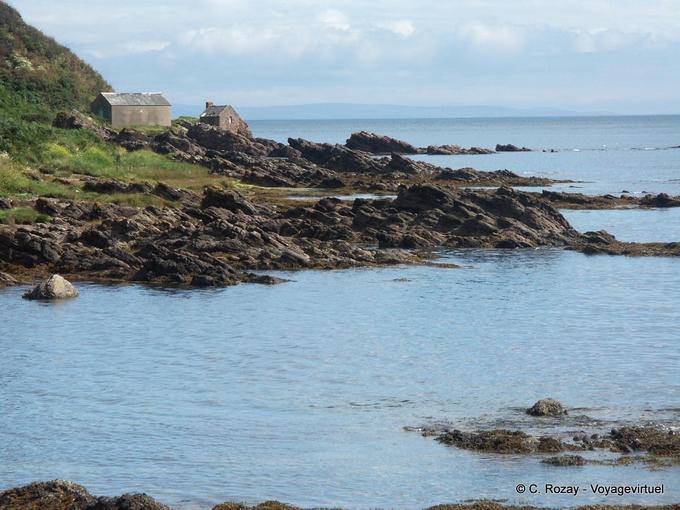 Case nelle rocce della costa, Layde Road, Antrim - Irlanda de Nord