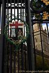 Scheletro stemma sulla griglia della Cattedrale di St Columb, Derry, Irlanda de Nord.