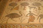 A sinistra del battistero mosaico diakonikon della basilica, un memoriale di Mosè, il Monte Nebo, Giordania.