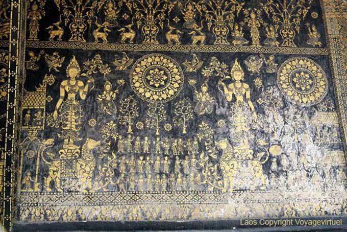 Murale in foglia d'oro, Wat Xieng Thong, Luang Prabang, Laos