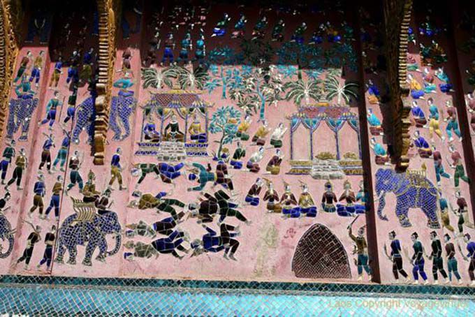 Mosaici della Biblioteca Tripitaka, Wat Xieng Thong, Laos