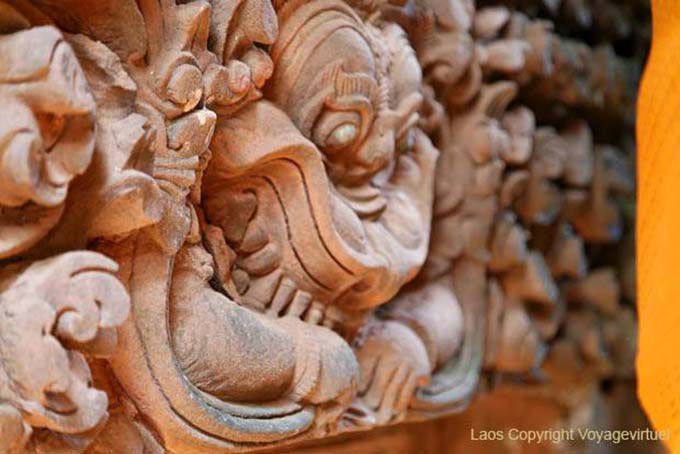Close-up sulla decorazione, Wat Phou, Laos
