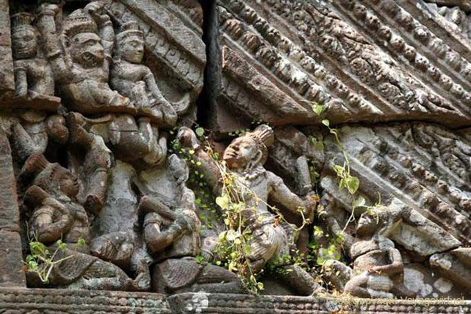 Scena Warrior sul santuario, Wat Phou, Laos