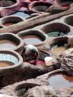 Il duro lavoro della colorazione delle pelli, concerie di Fes, Marocco.