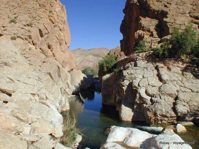 Il passaggio di irrigazione tra le rocce, Rose Valley - Marocco