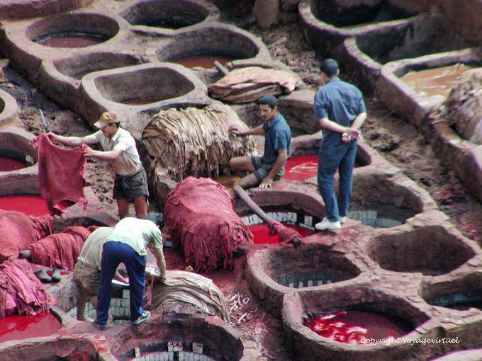 Ammollo carmine per la pelle, conceria Fez - Marocco