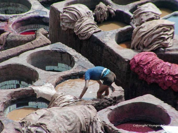 Calpestando un tintore, tintura tradizionale, Fez - Marocco