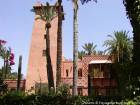 Costruzione e la torre quadrata Jardin Majorelle, Marrakech, Marocco.