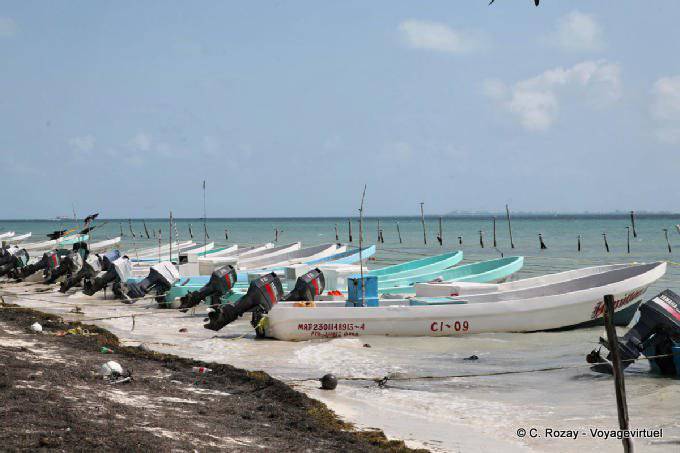 Barche a motore di allineamento, Puerto Juarez, Cancun - Messico