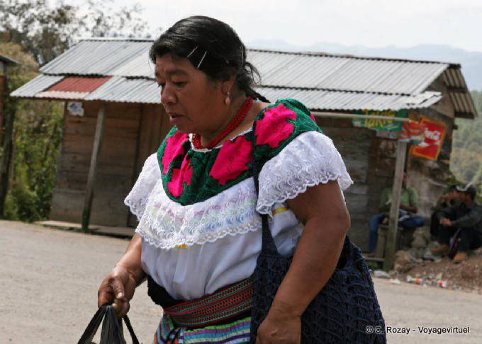 Residente in abiti tradizionali dal mercato, Chiapas - Messico