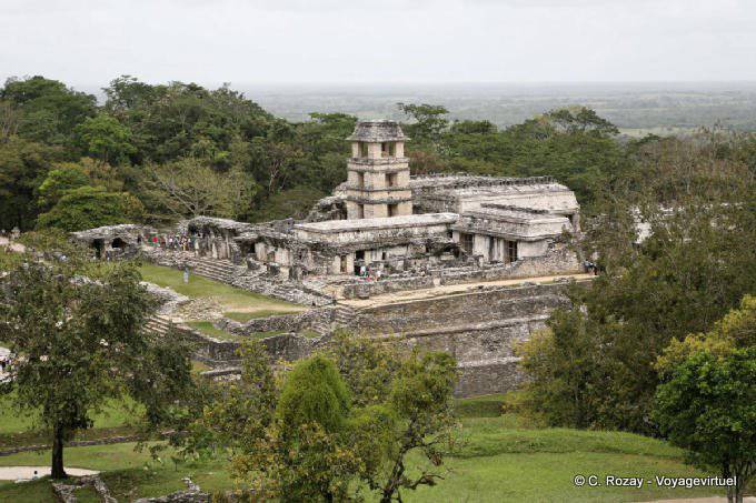 Il palazzo e la torre dell'osservatorio, Panorama, Palenque - Messico