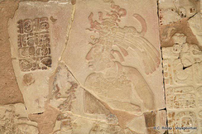 Particolare di un pannello di stucco, bassorilievo del Templo XIV, Palenque - Messico
