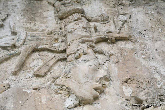 Skull scultura tempio, Templo La Cavalera, Palenque - Messico