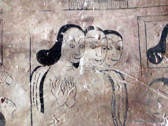 Le donne dipinta su un muro, tempio Sulamani, Bagan - Myanmar (Birmania)