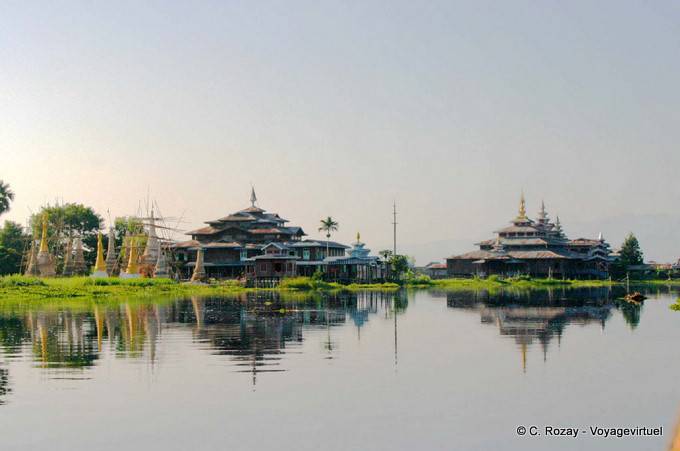 Riflessioni di pagode, lago Inle - Myanmar (Birmania)