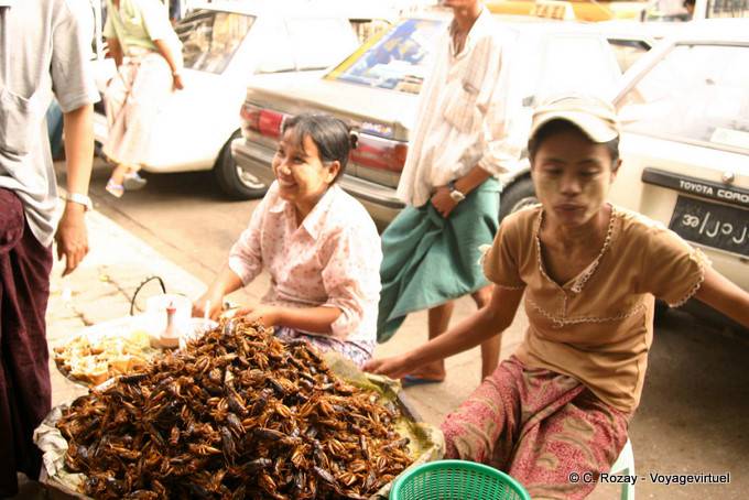 Piatto di gamberi alla griglia in una strada, Rangoon - Myanmar (Birmania)