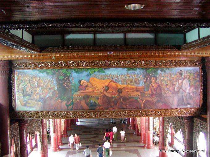Murale dipinto in una riga di immissione Shwedagon Pagoda, Yangon - Myanmar (Birmania)