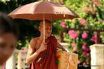 Mingun, il monaco con ombrello, Mandalay, Birmania.
