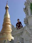 Umbrella (Hti) coronando la pagoda Naungdawgyi e la sua nat protettivo, Yangon, Birmania.