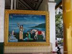Tavolo Relief illustra un momento della vita di Buddha, Shwedagon Pagoda, Yangon, Birmania.