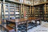 Tavolo e scaffali della Biblioteca Joanine, Coimbra lavoro, Portogallo.