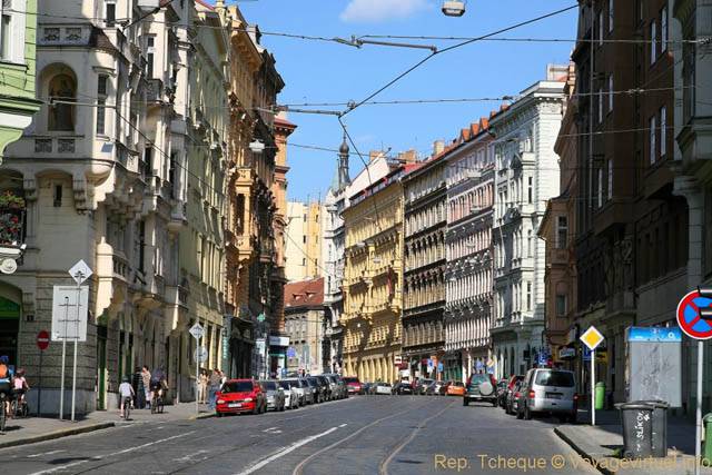 La rue Myslikova vue depuis l'angle de Náplavní - Praga, Repubblica Ceca