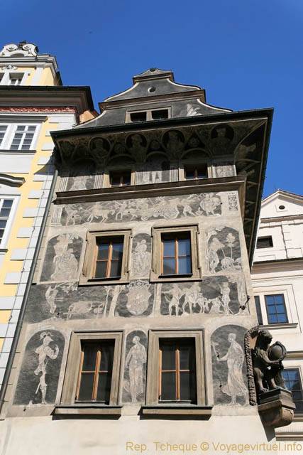 Vieille ville, sgraffites de la Maison à la Minute (Dům U Minuty), Malé námestí - Praga, Repubblica Ceca