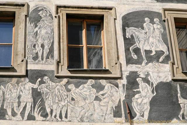 Vieille ville, scènes mythologiques, sgraffites de la Maison à la Minute (Dům U Minuty), Malé námestí - Praga, Repubblica Ceca