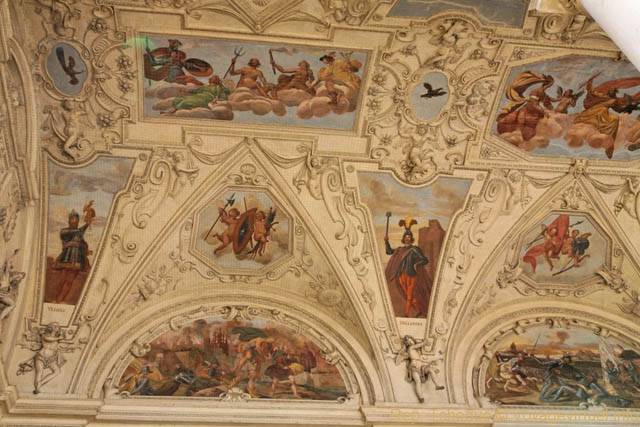 Fresques représentant la guerre de Troie par Baccio di Bianco, plafond de la Sala Terrena, Palais Wallenstein - Praga, Repubblica Ceca