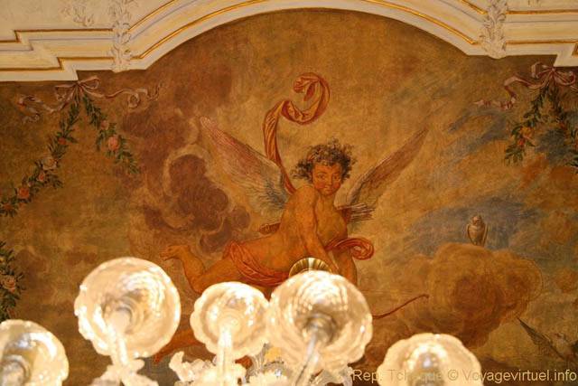 Palais Wallenstein, gros plan sur une fresque de la salle de représentation, Sénat - Praga, Repubblica Ceca