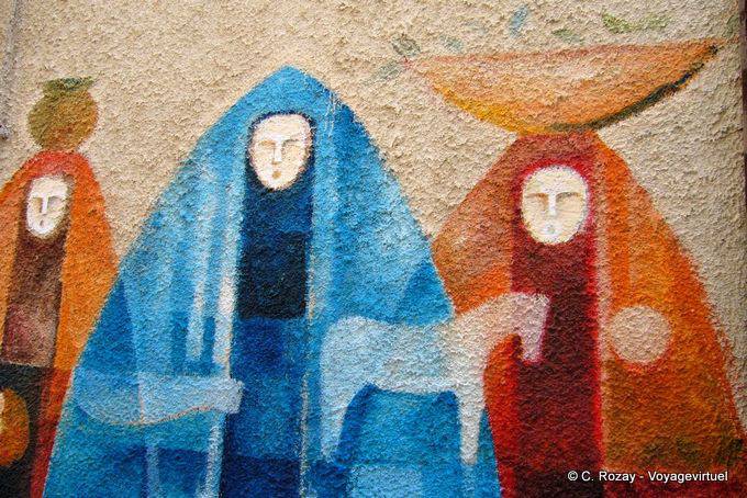 Orgosolo, decorazione a stucco e colori, murale - Sardegna