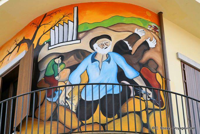 Orgosolo, la disperazione durante la siccità, affresco della Biblioteca Comunale - Sardegna