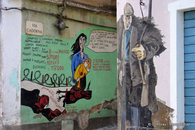 Orgosolo, contando i morti ei feriti, Via Cadorna, murale - Sardegna