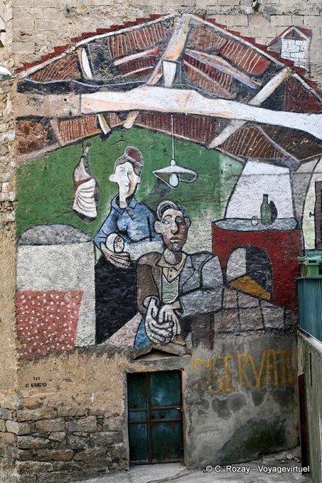 Orgosolo, Via Guhino, interna locale, murales - Sardegna