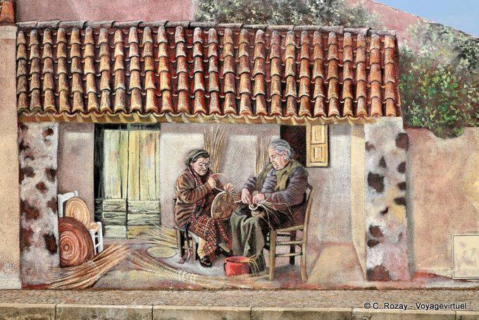 Tinnura, rappresentazione di artigianato locale, murale - Sardegna