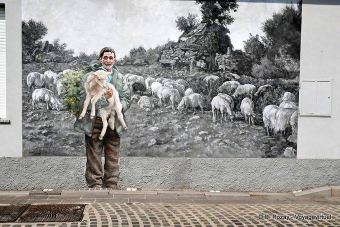 Tinnura, il pastore e agnello, murales e trompe l'oeil - Sardegna