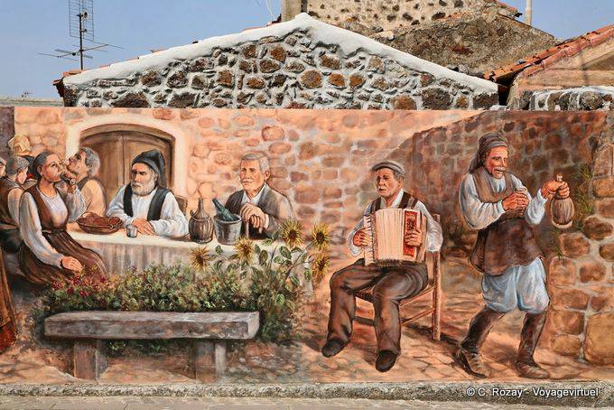 Tinnura, dopo cena musica, Via del Pane, murale - Sardegna