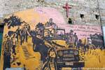 Orgosolo, sotto la croce, le truppe arrivate, murale, Sardegna.