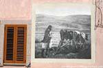 Tinnura, scena di aratura, pittura in bianco e nero, Sardegna.