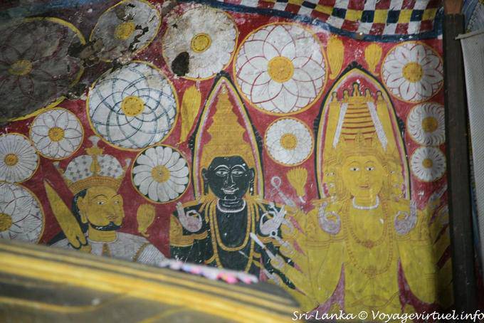 Frammento di pittura murale, grotta del Tempio d'Oro, Dambulla - Ceylon Sri Lanka
