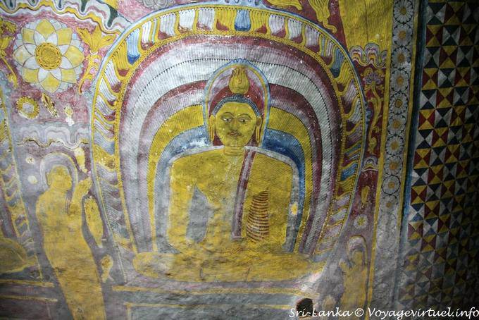 Soffitto roccia dipinta di un grotta-santuario, il Tempio d'Oro, Dambulla - Ceylon Sri Lanka