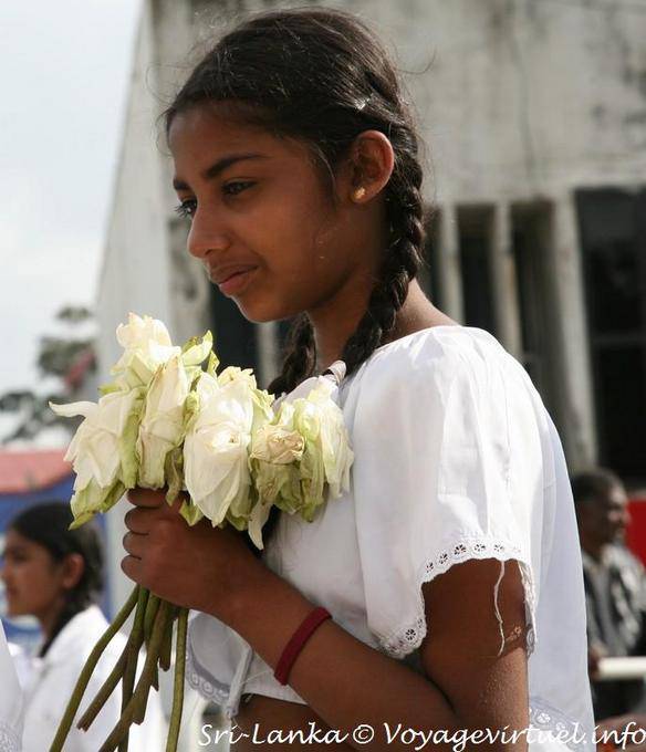 Giovane ragazza con fiori bianchi, Processione Nuwara Eliya - Ceylon Sri Lanka