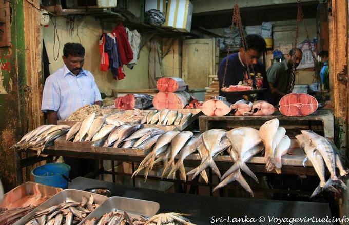 Pesce fresco sul banco del pescivendolo, Mercato Nuwara Eliya - Ceylon Sri Lanka