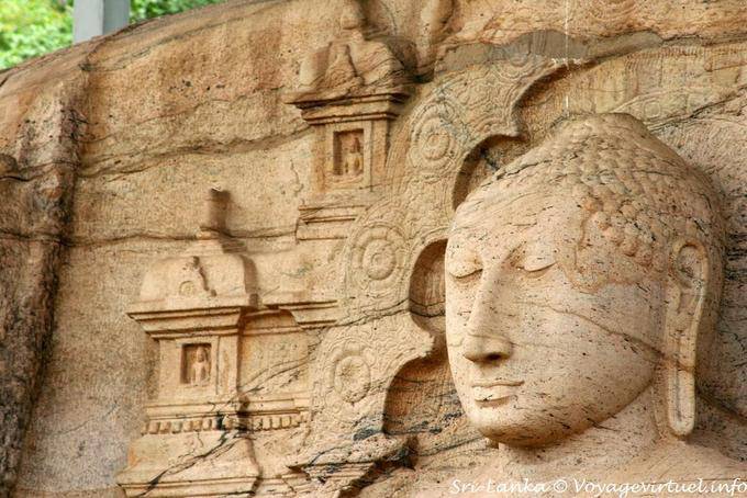 Buddha seduto con trono decorato, Gal Vihara, Polonnaruwa - Ceylon Sri Lanka