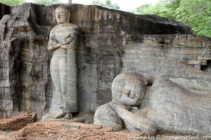 Grande Buddha sdraiato e in piedi Buddha, Gal Vihara, Polonnaruwa - Ceylon Sri Lanka