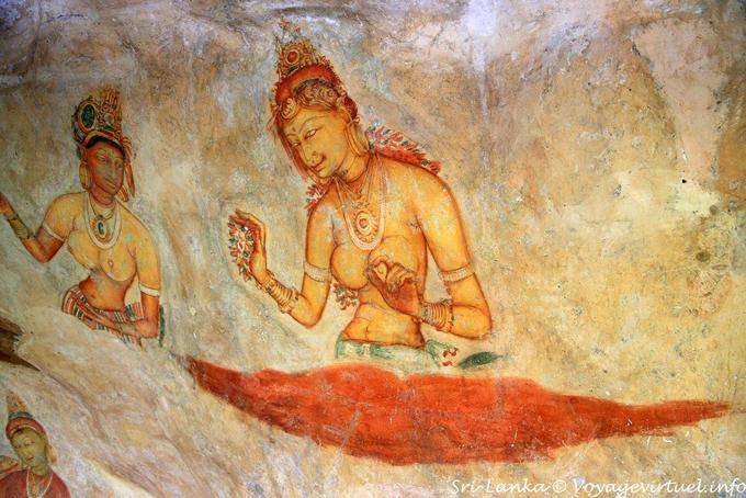 Tabella mostrando apsaras o nobildonne, Sigiriya Fanciulle - Ceylon Sri Lanka