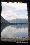 Riflessioni delle Alpi Chillon, Montreux, La Svizzera.