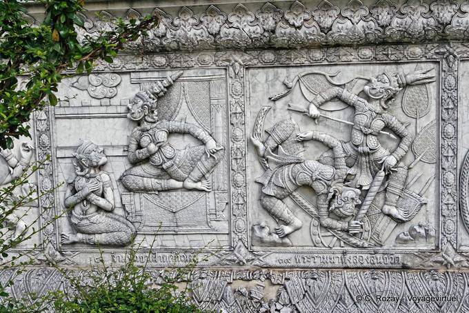 Scene di battaglia, Wat Choeng Phanan, Ayutthaya - La Tailandia